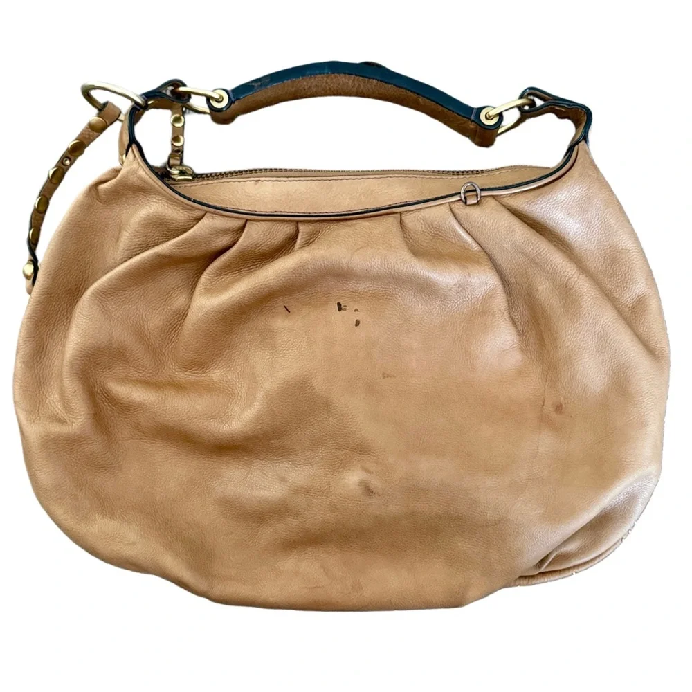 Vintage Y2K Juicy Couture Tan Cowhide Leather Hobo Bag Crown Stud Needs Rehab